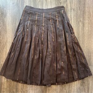 Anthropologie Brown Sequin A-Line Skirt